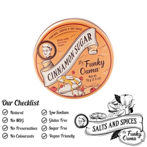 Funky Ouma Cinnamon Sugar 70g – Kokosblütenzucker mit 16% Zimt – 100% natürlich, vegan – Süße Würzmischung für Pancakes, Crêpes, Oatmeal, Smoothies, Desserts & Kaffee – Travel Tin