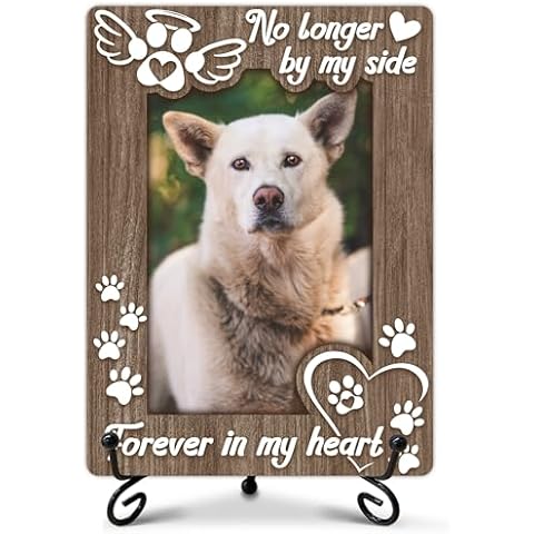 Pet Memorial Picture Frame, Pet Sympathy Gift, No Longer By My Side Forever in My Heart Photo Frame, Pet Memorial Gifts for Dogs Cats, MDF Wood Picture Frame for 4 x 6 Photo, Tabletop-A13 Cover
