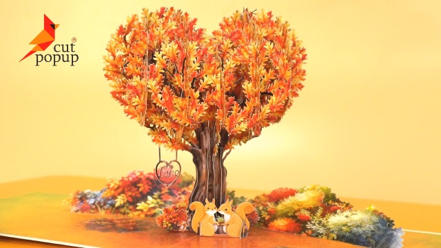 3D Pop-Up Karte 'Eichhörnchen Paar Am Baum' – Herz-Motiv Für Geburtstag, Valentinstag, Muttertag (12,7x18,3 Cm Mit Umschlag)