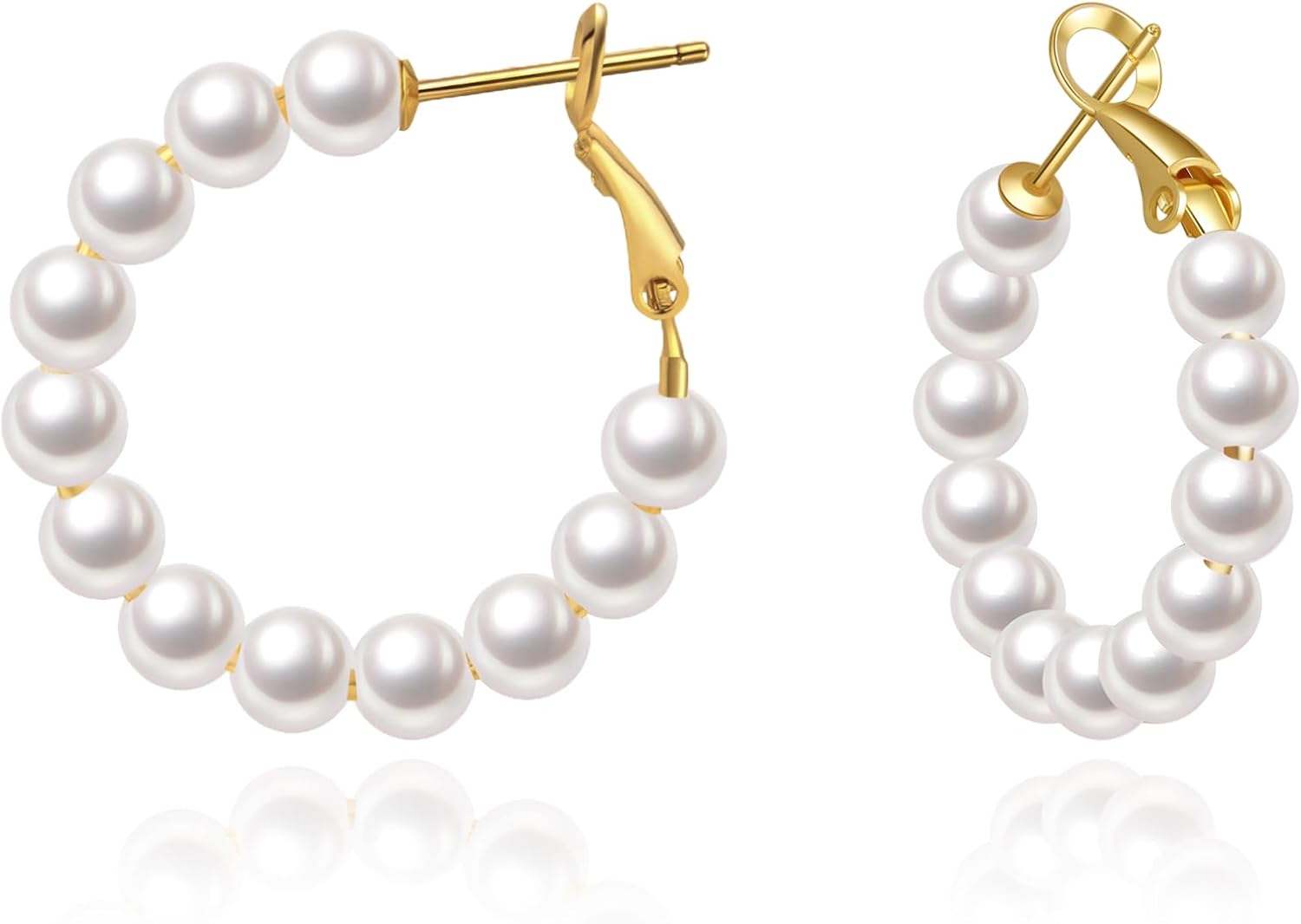 5MM Thick Pearl Hoop Earrings for Women, Lightweight Pearl Earrings with 925 Sterling Silver Post, Hypoallergenic Pearl Hoop Earrings 20/30/55MM…