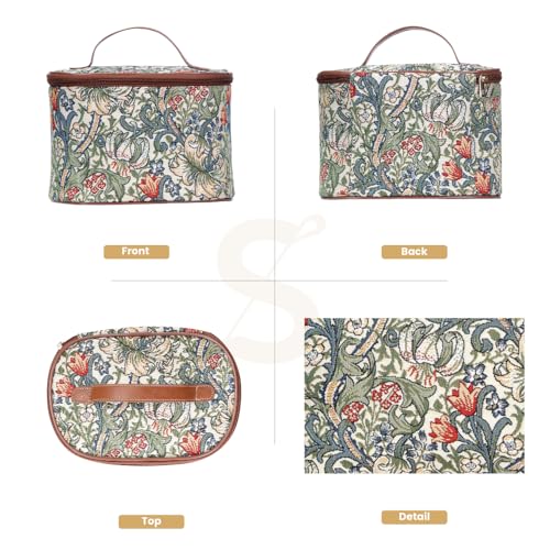 Signare Tapestry Toiletry Bag Makeup Organizer bag for Women with with William Morris Golden Lily Design (TOIL-GLILY)2
