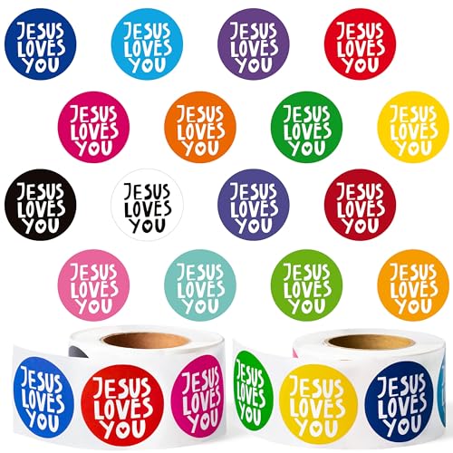W1cwey Jesus Love You Stickers - 1000pcs(2 Roll)Jesus Love You Christian Religious Sticker Roll Educational Giftwrap Kids' Self-Adhesive Decorative Gift Wrapping Church Sticky Tag Label Journal Lovers