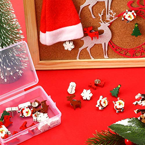 Christmas Wooden Pushpin Christmas Thumb Tack Santa Claus Christmas Tree Elk Snowflake Snowman Push Pin For Christmas Frozen Winter Party Photo Wall, Map, Bulletin Board, Cork Board (30) #TOP2