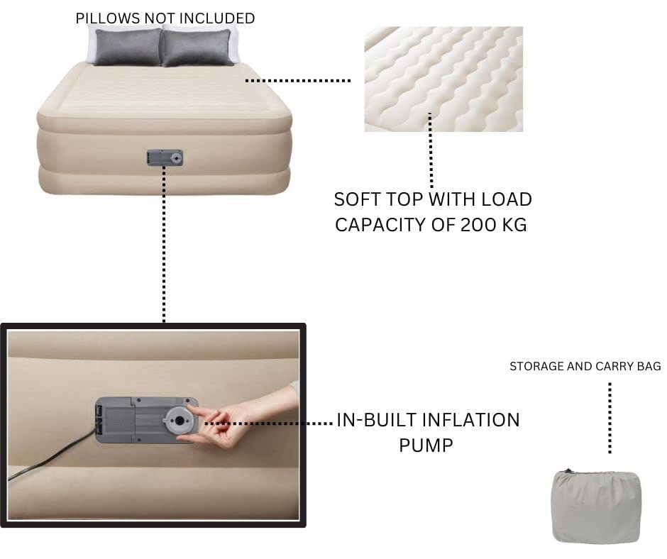 Image of FunZone Inflatable Premium Air Mattress with Inbuilt Inflation Pump (Single)