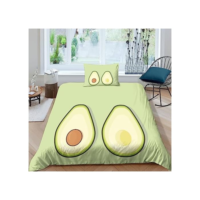 HMLTD Karikatur 3D Bettbezug Avocado Set Gedruckter Bettbezug Bettwäsche-Sets Bettbezüge MitReißverschluss Und Kissenbezüge Mikrofaser 2teilig Single（135x200cm） – Bild 6