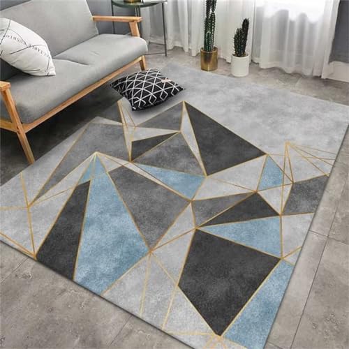 Tapis géométrique bleu moderne 150x200cm de salon antidérapant