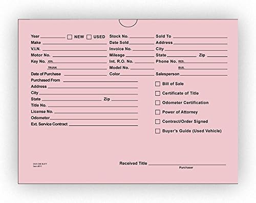 Vehicle Deal Envelopes (Deal Jackets) - Printed (Teal)