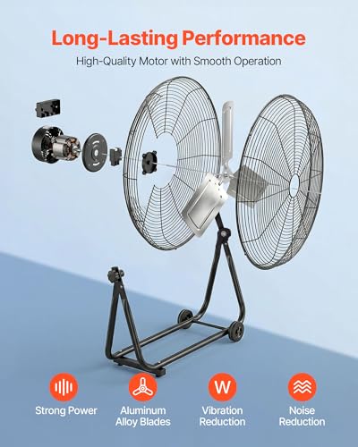Image of VEVOR Industrial Shop Fan, 24 Inch Floor Drum Fan, High Velocity 7500 CFM, Heavy Duty Aluminum Blades, 3 Speeds, 360 Degree Tilt, Ideal for Commercial, Garage, Warehouse, Basement, Workshop, Black
