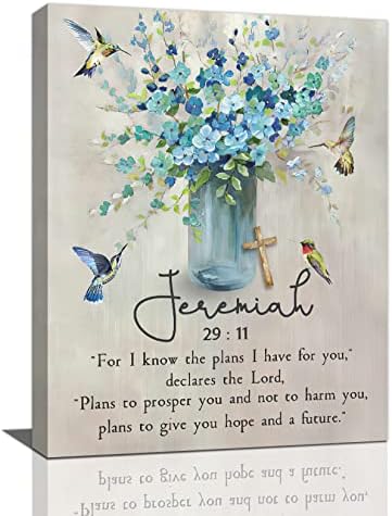 Christian Jeremiah Wall Art Bible Verses Scripture Canvas Prints Painting Rustic Religious Floral Pictures Framed Christian Gifts Inspirational Farmhouse Artwork Home Decor for Church Bathroom Dining Living Room 12"x16"