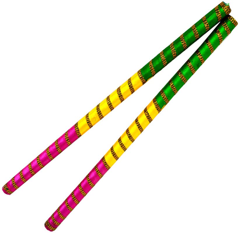 ME & YOU Wooden Dandiya Sticks for Dance/Navaratri and Diwali Garba,Sticks with Gloden Lace for Adult (Pair of 1) 2 Sticks