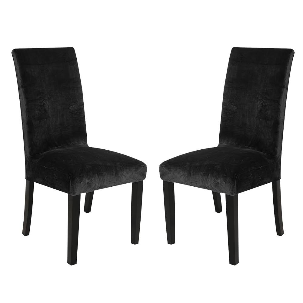 SANOCAY Soft Thick Black Solid Velvet Dining Chair Covers Parson Stretch Chair Slipcover for Dining Room Washable Set of 2 Chair Protectors Covers (Black, Set of 2) — image 1