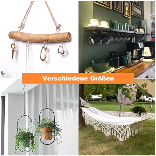 Rhimooay Schraubhaken Klein 304 Edelstahl 10 Stück, Hakenschrauben mit Gewinde, Haken zum Schrauben, Gewindehaken, Einschraubhaken Robuste Rostfrei Becherhaken（M3-40mm）