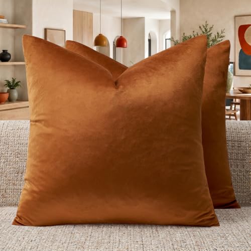 Image of GIGIZAZA Pillow Covers 20x20 Velvet Decorative Pillows Sofa Couch Throw Pillow Covers Dark Burnt Orange Pack of 2 Cushion Covers