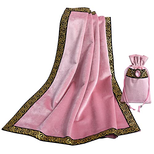 BLESSUME Wicca Square Altar Tarot Table Cloth for Reading with Card Pouch 24.4 * 24.4 inch (Pink 2)