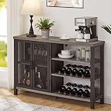 BON AUGURE Industrial Bar Cabinet for Liquor and Glasses, Rustic Liquor Cabinet with Wine Rack and S
