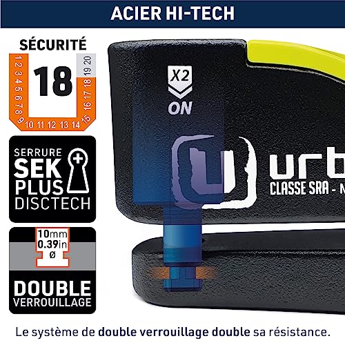 URBAN UR10 Antivol Moto Homologué SRA, Bloque Disque avec Alarme Intelligente | 120dB, LED, Warning, Sensibilité A+, X2 ON | Serrure Haute Sécurité, Bloc Double Verrouillage ø10mm, Acier Endurci – vue 3
