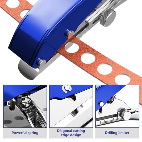 Image of Serplex Heavy Duty Single Hole Punch 8mm Handheld Hole Punch Tool with Drill & Drill Stop Collar, Maximum Thickness 1.2mm Punching Tool, Paper Puncher for Wooden Edge Bands, Plastic Sheets, Paper