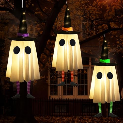3-Pack 23.6" CYSKXYI Halloween Ghost & Witch Hat Hanging Lights - image 1