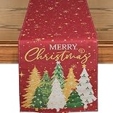 Christmas Table Runner Linen Red Snowflake Winter Table Runners with 8 Colorful...