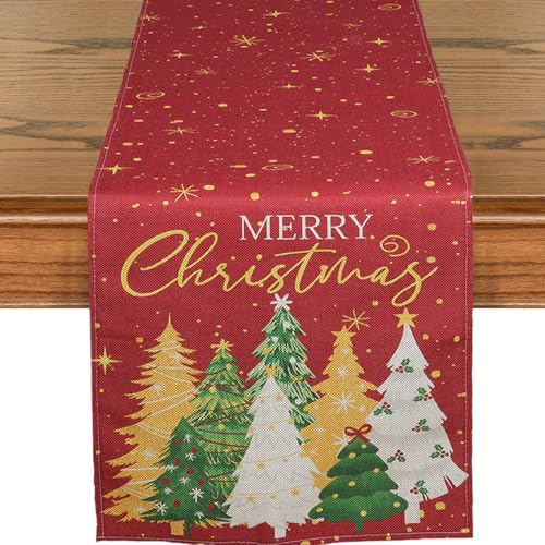 Christmas Table Runner Linen Red Snowflake Winter Table Runners with 8 Colorful...