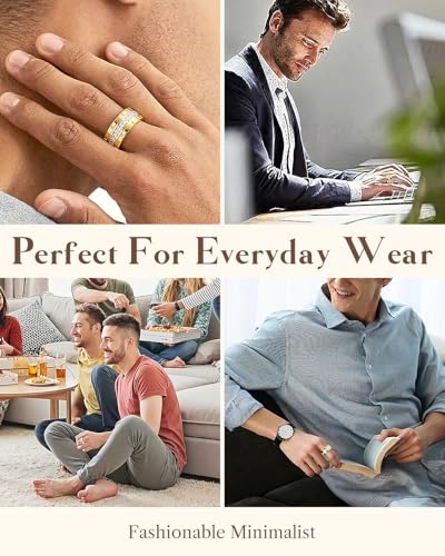 Image of 8mm Mens Gold Wedding Band with Cubic Zirconia Silver Eternity Ring CZ Inlaid 18K Gold Plated Stainless Steel Rings for Men, Rings Size 5-12