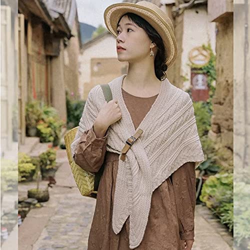 QUROXO Knitted Triangle Shawl With Leather Buckle, Winter Scarf Warm Fashion Pashmina Crochet Ponchos Triangle Shawl Wraps4