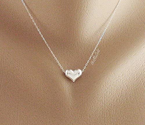 Dainty Puffy Heart Necklace, Silver 