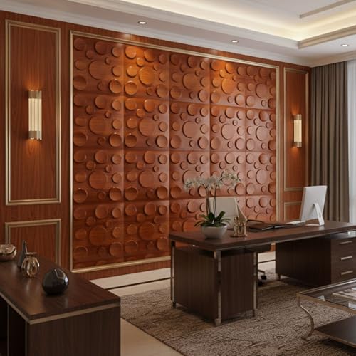 Image of Kayra Decor 3D PVC Wall Panels for Bedroom & Living Room | Polka Design | Wood Color | 19.7 x 19.7 Inch | Pack of 18 | 48.42 Sq Ft