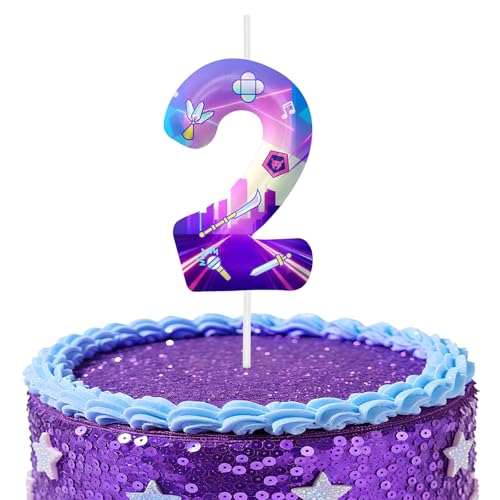 Image of Purple Number 2 Birthday Candles, Cartoon Themed Cake Toppers for Boys Girls Cake Decorations, Birthday Decorations Party Supplies, Number Candles for Party Decor