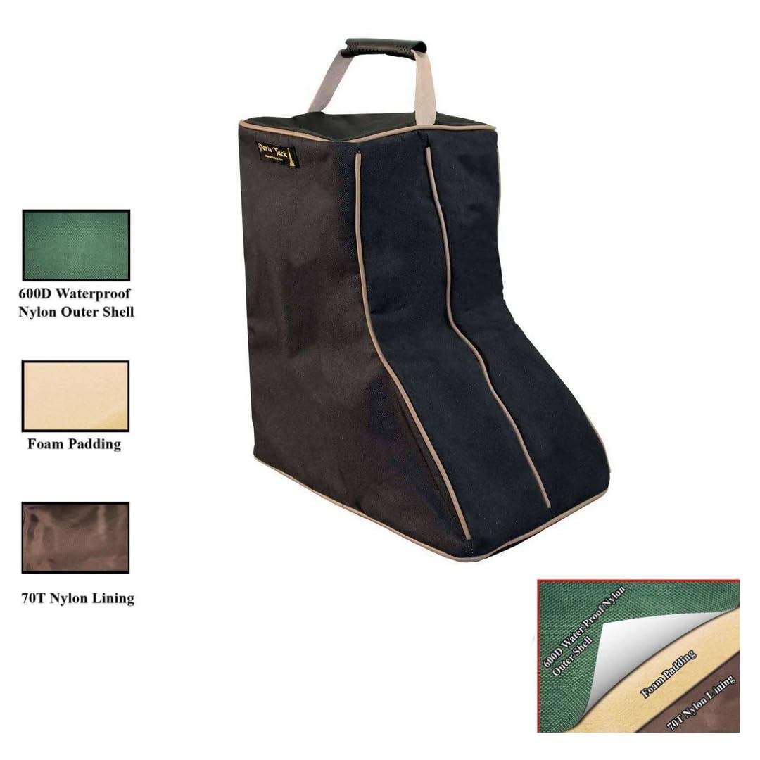 3 Capa Acolchada Espalda Abierta Occidental Bolsa para Botas, Color Negro/Beige Trim