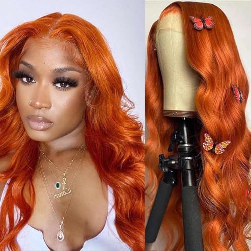 Srakuw Ginger Orange Wear and Go Glueless Wigs Human Hair 13x4 Lace Front Wig (20 Inch)