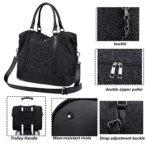 Womens Travel Weekend Bag Overnight Carry on Shoulder Duffel Beach Tote Bag (Black)