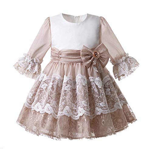 Ju petitpop Lajinirr Vestido de Lunares primaverales con Capa de Encaje, Vestidos niña Ocasiones especiales-6T