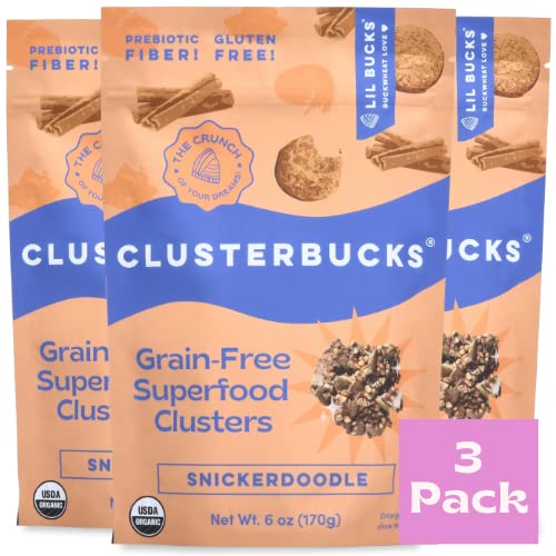 Lil Bucks Clusterbucks Gut Friendly Clusters made with Regenerative Organic Sprouted Buckwheat, Gluten Free Snack (Snickerdoodle, 3 Pack)