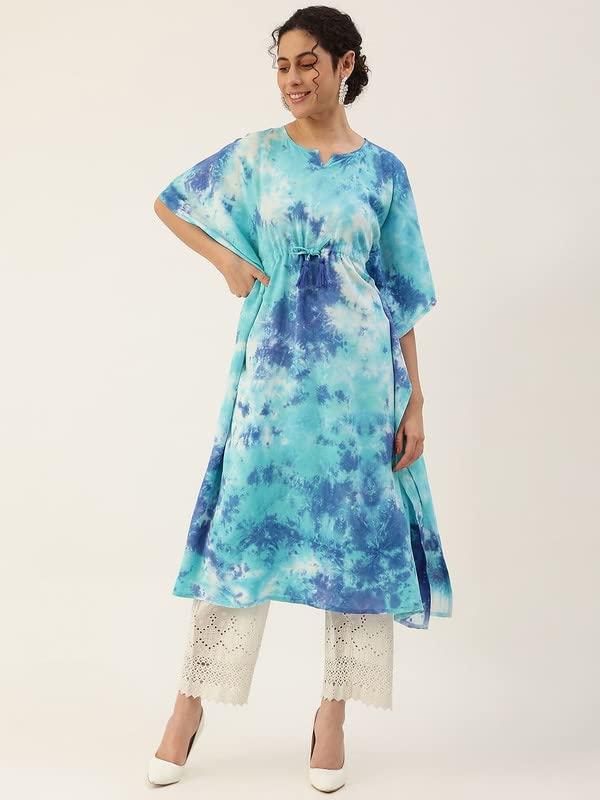 Image of Maaesa Women Handcrafted Tie & Dye Rayon Crepe Kaftan Kurta | Casual Wear | Flowy Kaftan Style | Lightweight & Breathable Fabric