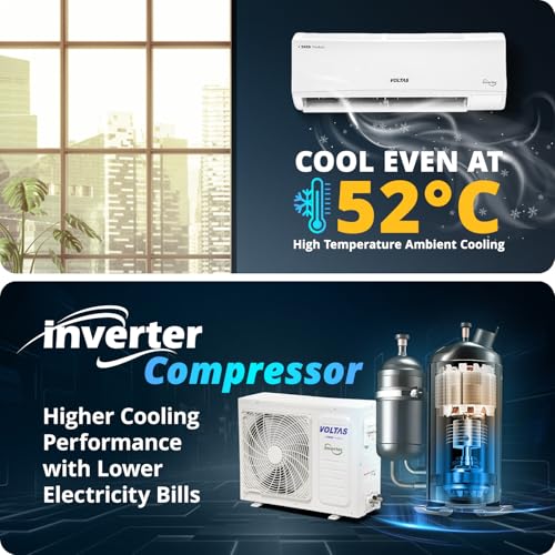 Image of Voltas 125V Vectra CAW 1 ton 5 star inverter Split AC|4-IN-1 Adjustable mode|Energy Efficient|High ambient Cooling-cools even at 52C|Anti dust filter with Anti-microbial coating| Copper Coil | White