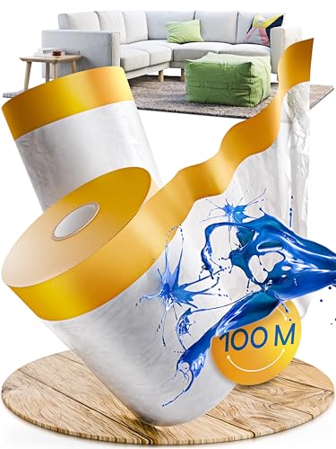 TOOLCORE 4x Abdeckfolie mit Klebeband Universal Set 100m [Original Goldband] - Malerfolie mit Klebeband - Maler Abdeckfolie - Abdeckband mit Folie - Malerkrepp mit Folie