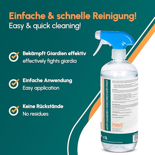 INOX Hocheffektives Giardien Desinfektionsmittel 2x1L I Anti-Giardien Wischkonzentrat für alle Oberflächen I Wirksames Desinfektionsmittel für Giardien für den Haushalt