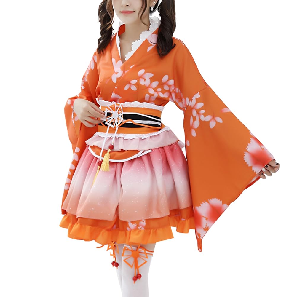Amazon.co.jp: 和風ロリータ 着物ドレス 桜柄 羽織 ミニスカ 浴衣