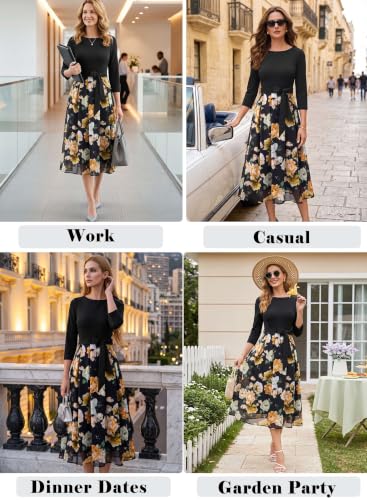 Image of VFSHOW Womens Work Business Casual Church Pockets Belted A-Line Midi Dress