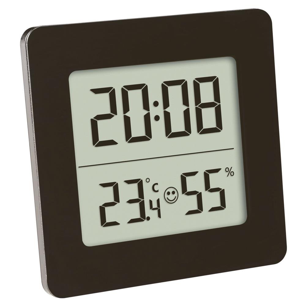 TFA Dostmann Cyfrowy termohigrometr 30.5038.01, do kontroli klimatu w pomieszczeniu, temperatura wewnętrzna i wilgotność powietrza, czarny