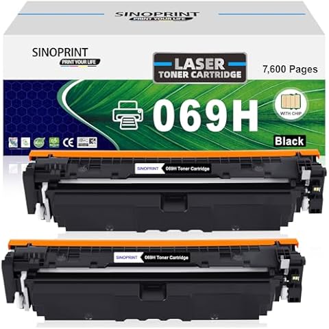 SINOPRINT 069H 069 Black Toner Cartridge Replacement for Canon 069H Toner Cartridge for Canon imageCLASS MF753Cdw MF751Cdw LBP674Cdw Series Printer Ink High Yield 7600 Pages 2-Pack Black Cover
