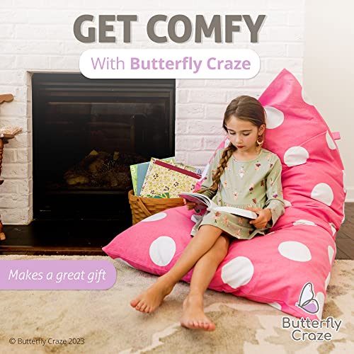 Butterfly Craze Bean Bag Chair Cover, Functional Toddler Toy Organizer, Fill With Stuffed Animals To Create A Jumbo, Comfy Floor Lounger For Boys Or Girls, Stuffing Not Included, Pink Polka Dots #TOP7