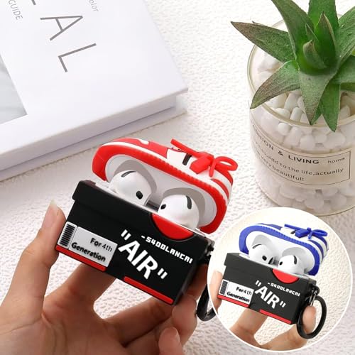 Image of [2Pack] Gedicht for Apple Airpods 4th Generation Case Cover(2024), Cute Cartoon Shoe Box Soft Silicone Protective Cases for Airpods 4th Generation Case with Keychain for Women Men，Red+Dark Blue