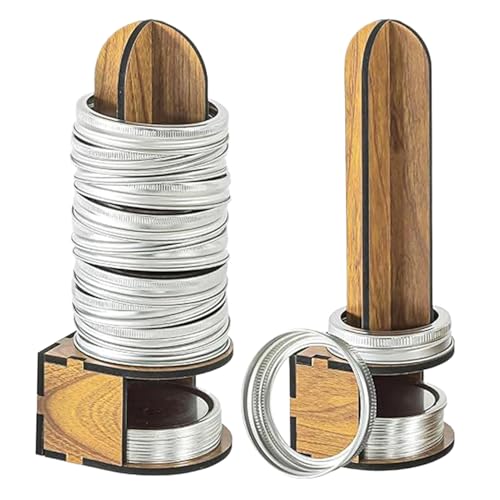キャニングジャー用フタホルダー | 2個の木製キャニングリングホルダー | ソースジャーのリング収納 ホームオーナーのパントリー整理や自宅でのキャニング愛好者向け,料理愛好家やコーヒーショップでのジャム作りに最適なキッチンツール