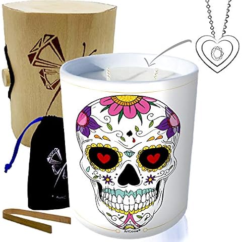 ArtGosse Edición especial de calavera mexicana Vela con joya de plata decorada con cristales Pina Colada Caja de regalo Cover