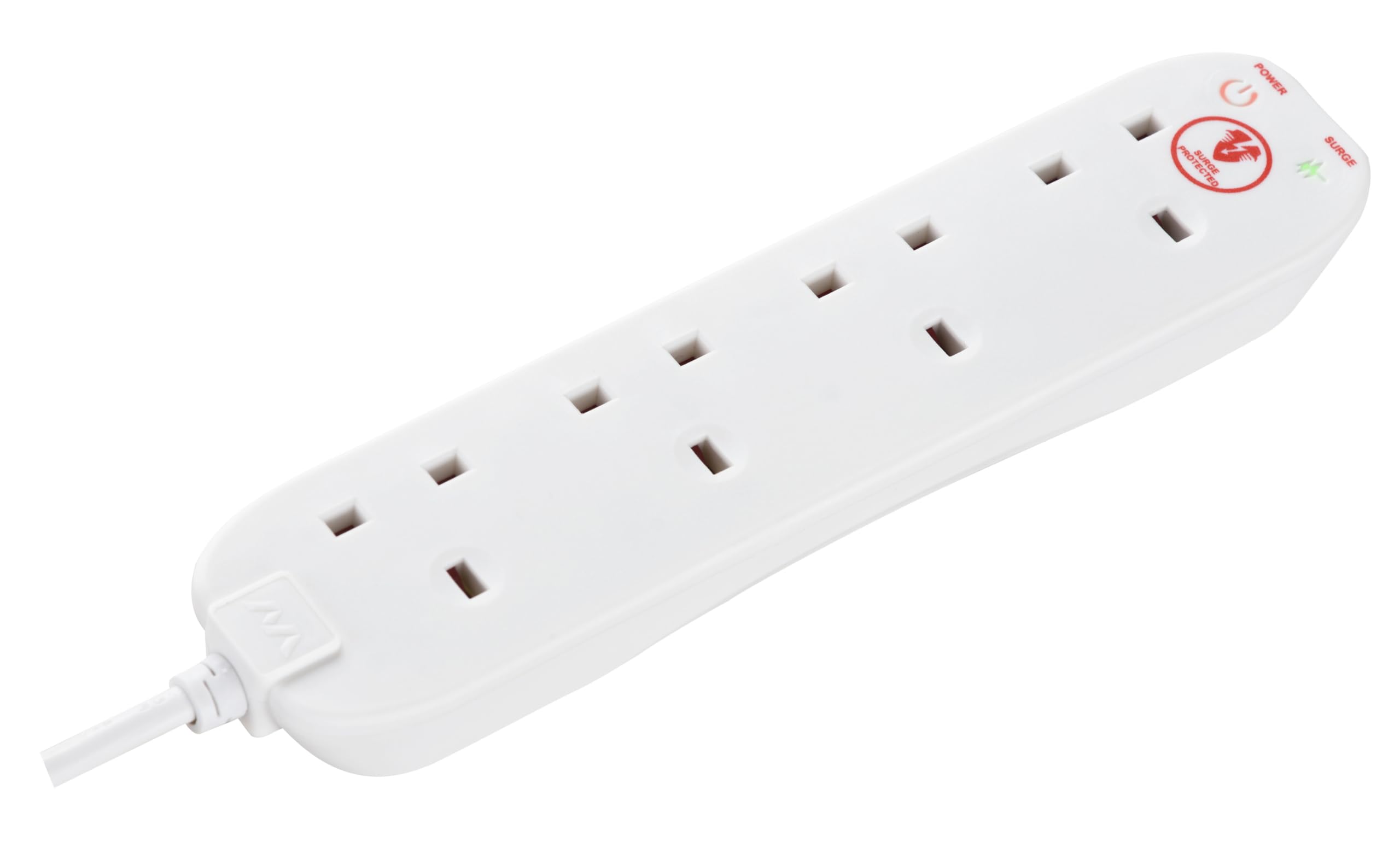 Masterplug Four Socket Extension Lead, 4 Metre Cable, Surge Protection, Power and Surge LED Indicators, Unswitched, 4-Way Plug Extension Cable, Power Strip, White, 13A, 4G, 4m, SRG44N