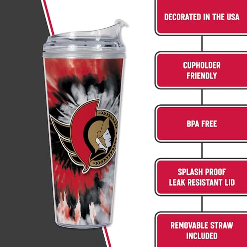 Image of Rico Industries NHL Hockey Team Color Tie Dye 24oz Metallic Acrylic Tumbler with Hinged Lid, Officially Licensed Double Wall Tumbler with Straw