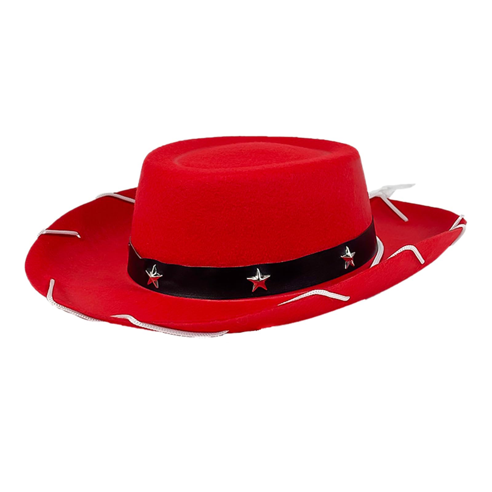 Kids Western Style Cowgirl Cap Stylish Leather Belt Decorated Wide Brimmed Hat for Outdoor Party Wear (Red, ONE Size)