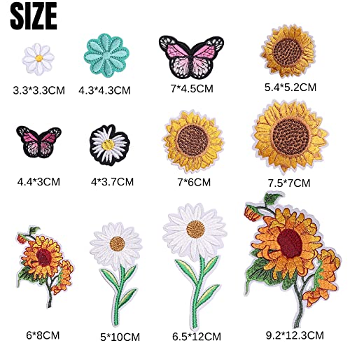 Tacvel TV-3838 35 Pieces Embroidered Iron On Patch, Sunflowers Butterfly Daisy Flower Iron On Patches Set thumb #2